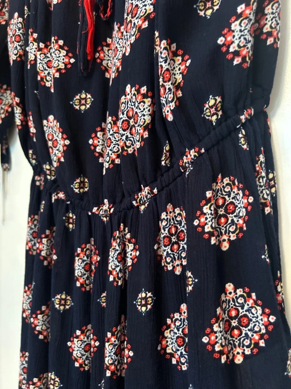 Evereve Braeve Boho Peasant Romper L Navy Like New Summer Casual Off Shoulder